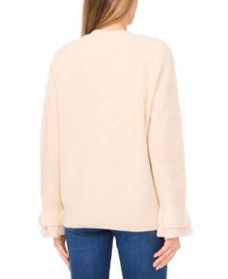 Women's V-Neck Ruffle Cuff Cardigan Sweater