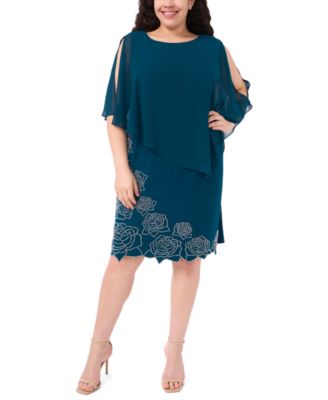 MSK - Plus Size Side Drape Overlay A-Line Dress