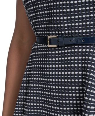 Women's Sleeveless Pick Stitch Knit Belted Midi Dress