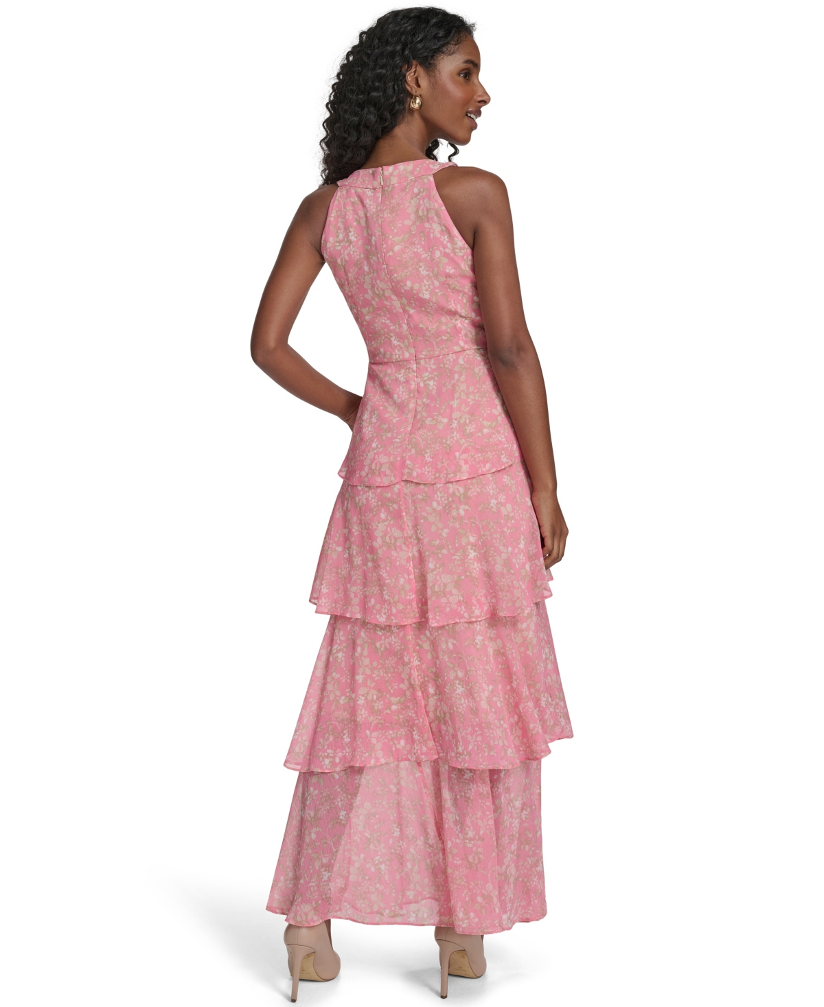 Tommy Hilfiger Women's Sleeveless Halter Neck Tiered Maxi Dress In Pink