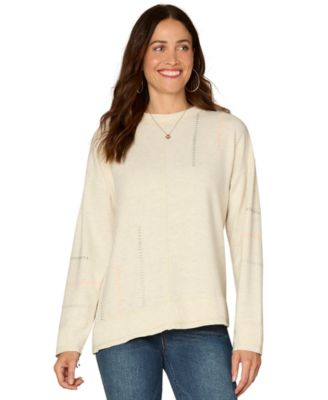 Democracy - Petite Long-Sleeve Crewneck Mixed Media Knit Top