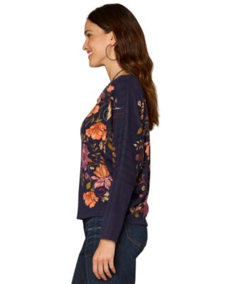 Petite Long-Sleeve Batwing Surplus Placement Print Knit Top