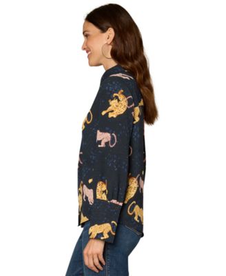 Petite Long-Sleeve Printed Woven Top