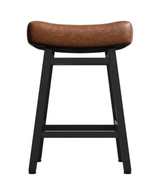 24 Inches Bar Stools Set of 3, Saddle Kitchen Stools with PU Leather Cushion Counter Height Barstools for Kitchen Dining Cafe