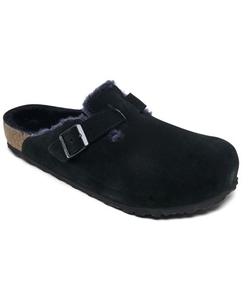 Мужские сабо Birkenstock Boston Shearling Suede Leather, цвет: Чёрный