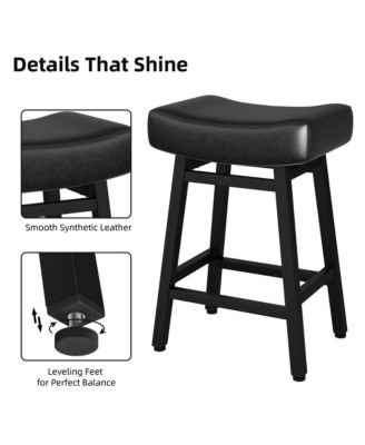 24 Inches Bar Stools Set of 3, Saddle Kitchen Stools with PU Leather Cushion Counter Height Barstools for Kitchen Dining Cafe