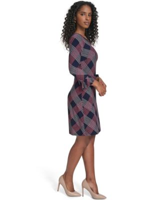 Women's Plaid 3/4-Sleeve Shift Dress 