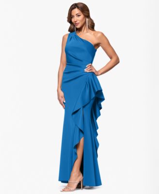 Women's Ruffled One-Shoulder Scuba Gown