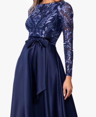 Women's Boat Neck Sequin Mesh Long Ball Gown