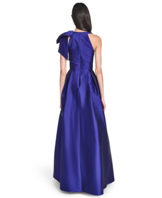 Petite Bow-Trim Halter Ball Gown