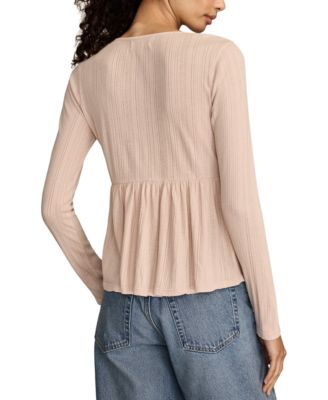 Women's Embroidered Peplum Long-Sleeve Top