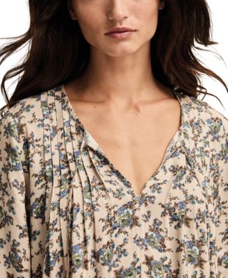 Women's Pintuck Floral Peasant Top