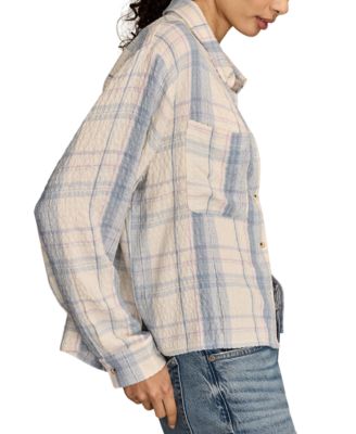 Women's Cropped Plaid Drapey Long-Sleeve Shirt