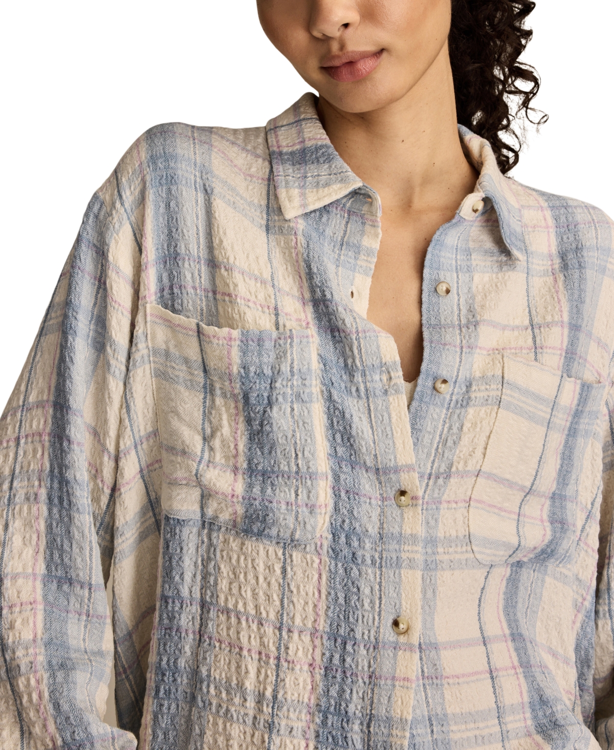 Lucky Brand Women's Cropped Plaid Drapey Long-Sleeve Shirt