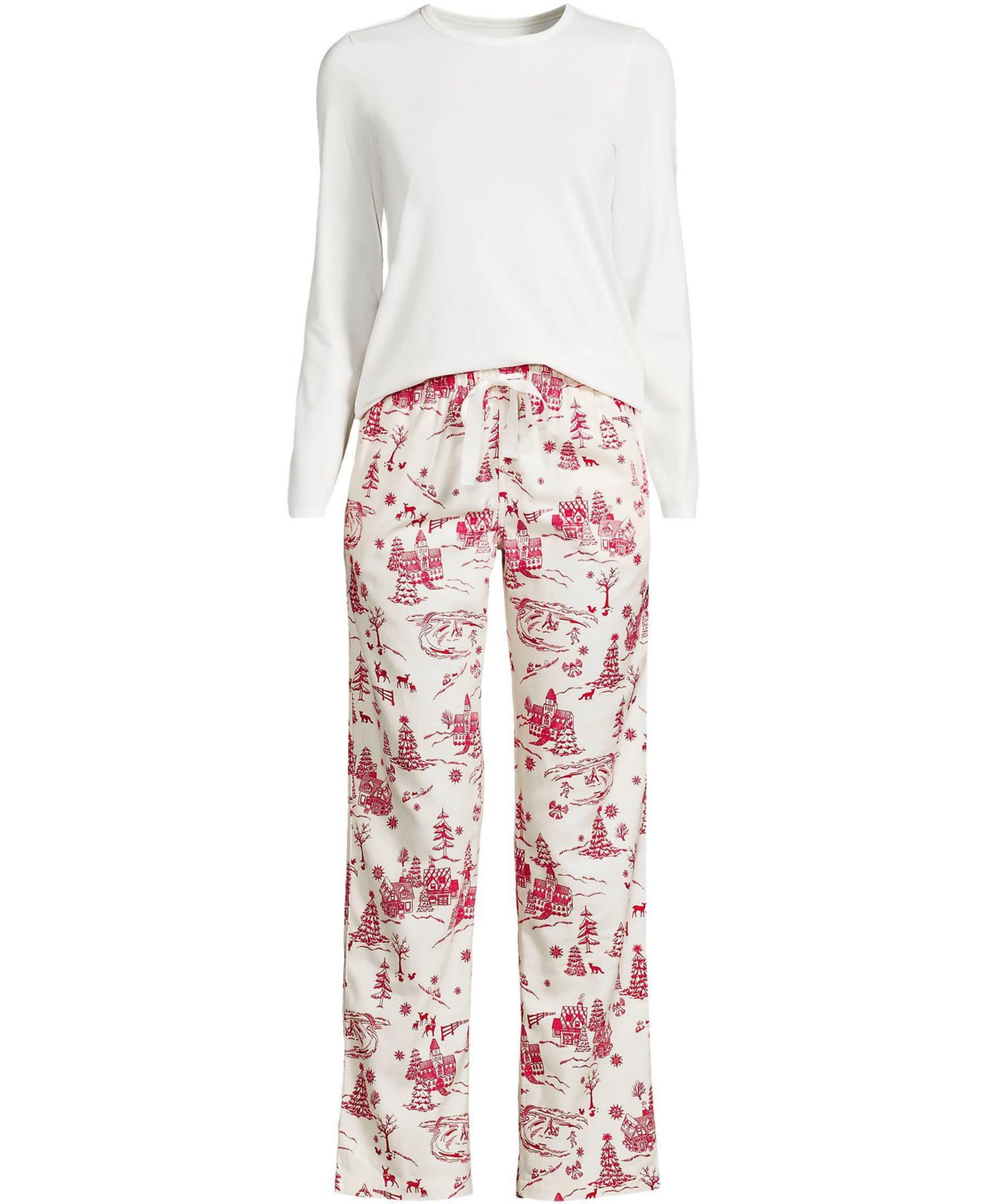 Women's Pajama Gift Set - Knit Long Sleeve Top and Flannel Pants