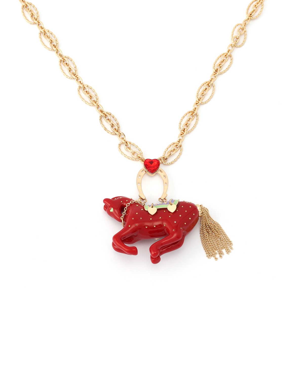 Betsey Johnson Faux Stone Horse Pendant Necklace In Gold