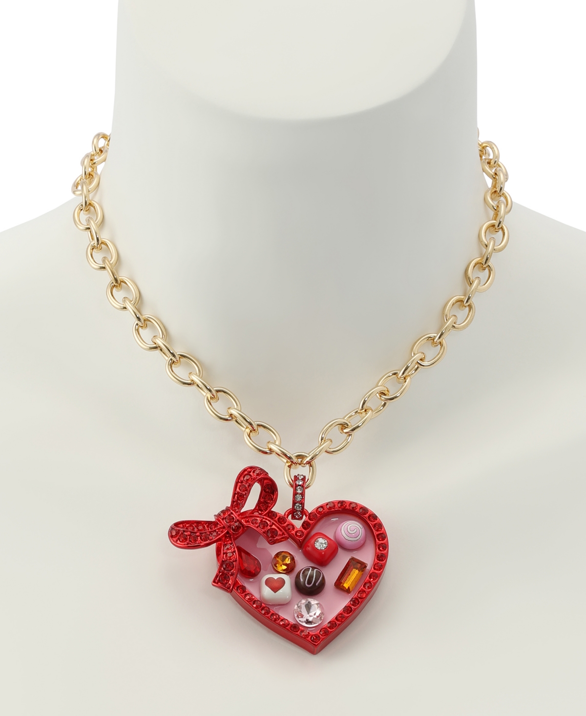 Betsey Johnson Faux Stone Love Spell Heart Chocolate Box Pendant Necklace