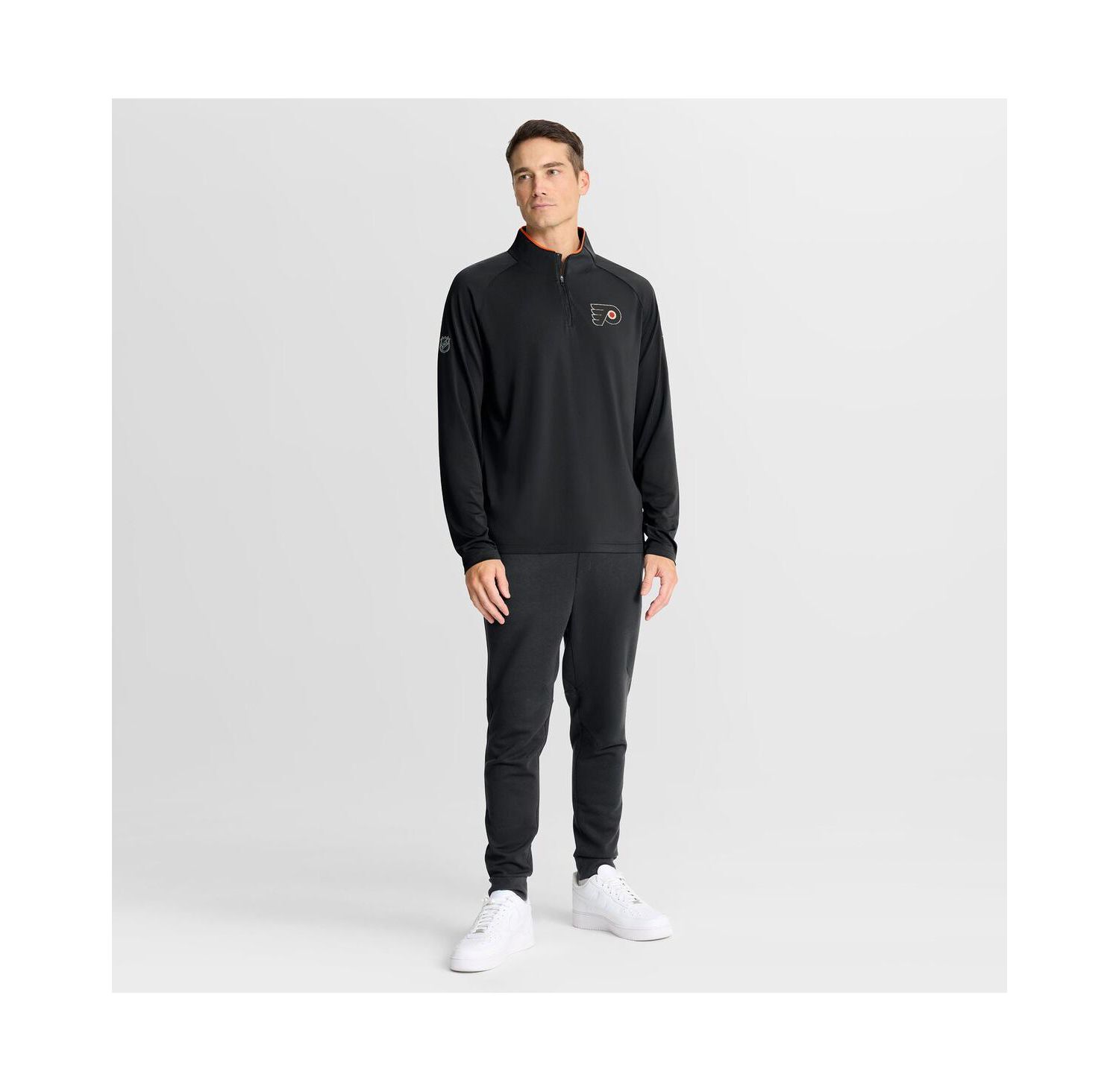 Men's Black Philadelphia Flyers Authentic Pro Rink Training Quarter-Zip Pullover Hoodie