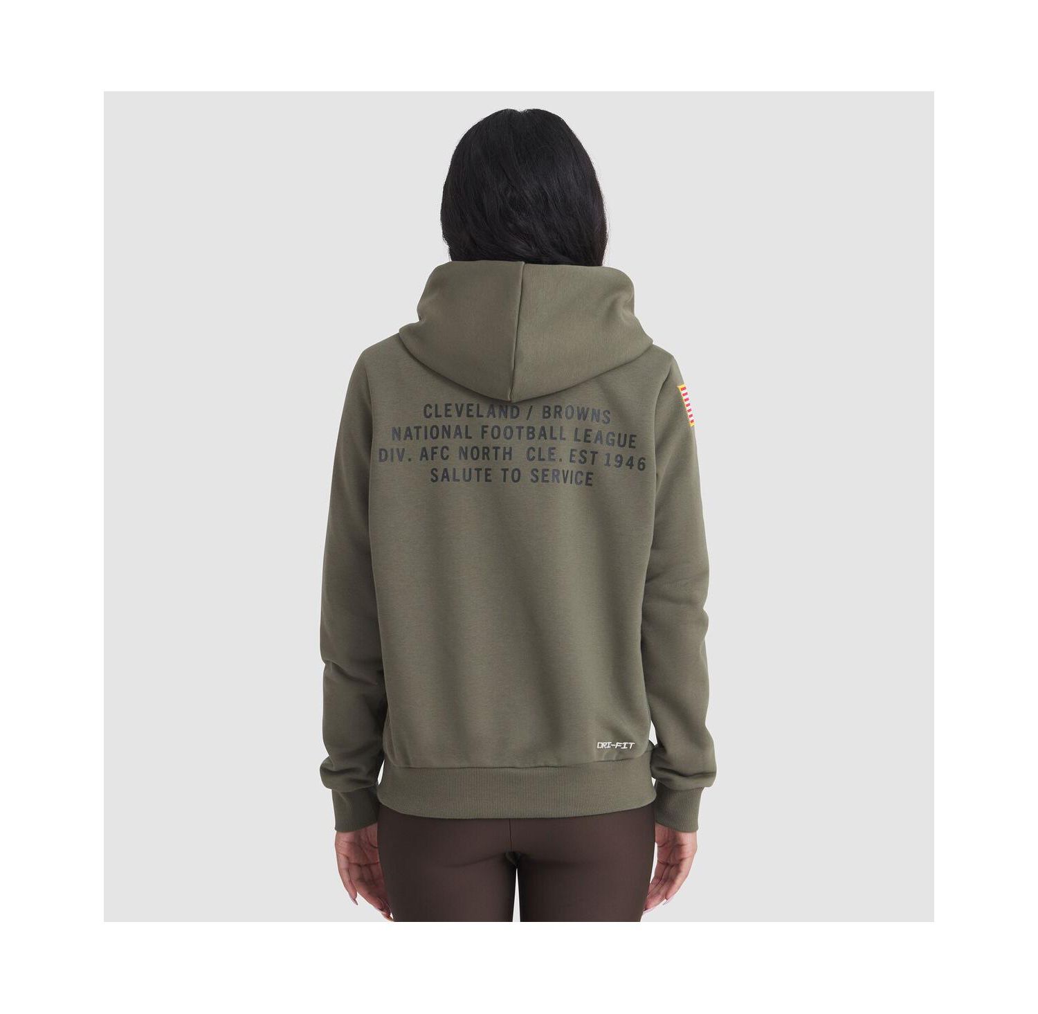 Women's Olive Cleveland Browns 2025 Salute to Service Sideline Standard Issue Dri-FIT Hoodie