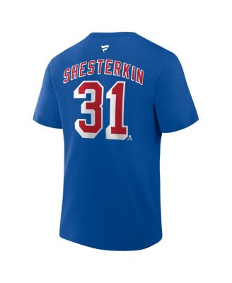 Men's Igor Shesterkin Blue New York Rangers Authentic Stack Name & Number T-Shirt