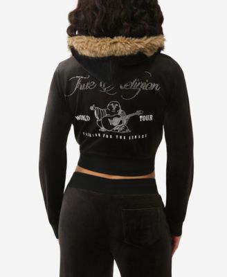 Women's Crystal Velour Shrunken Hoodie