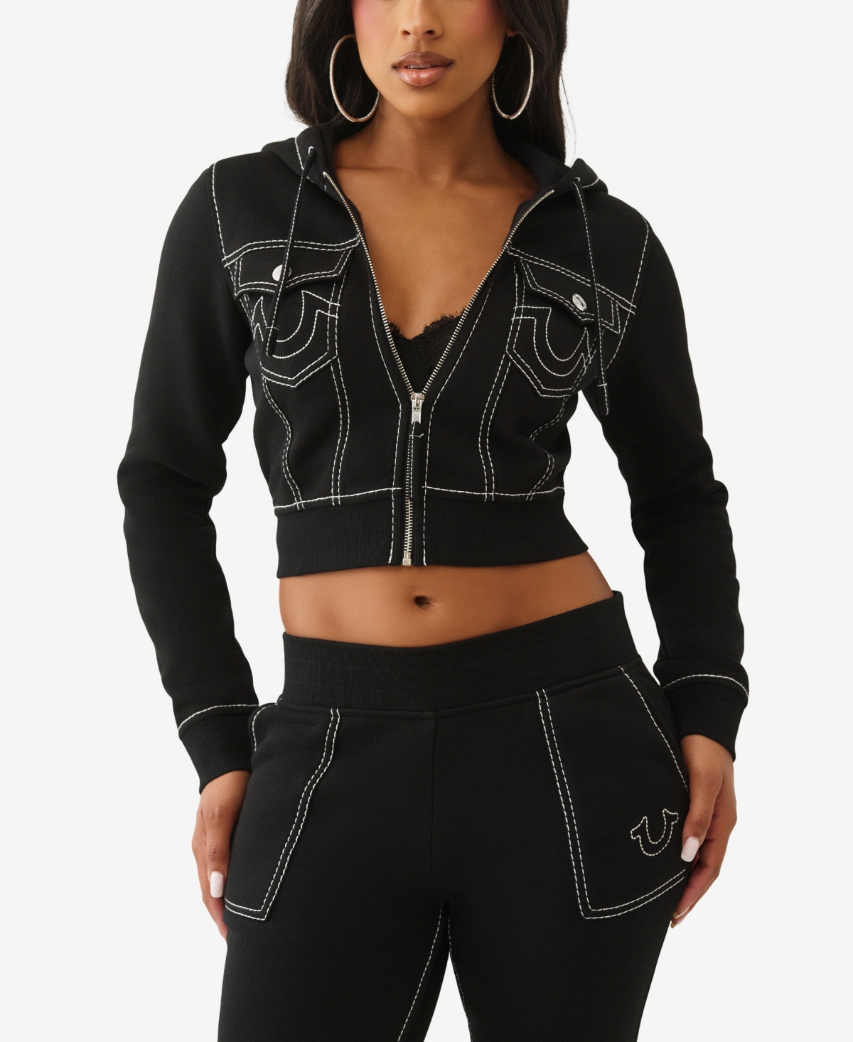 True Religion Women's Big T Shrunken Zip Hoodie