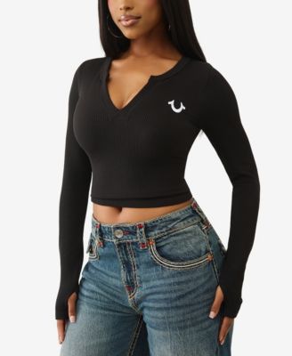 Women's Long Sleeve Seamless V Notch Top