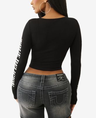 Women's Printed Rib Twist Keyhole Top