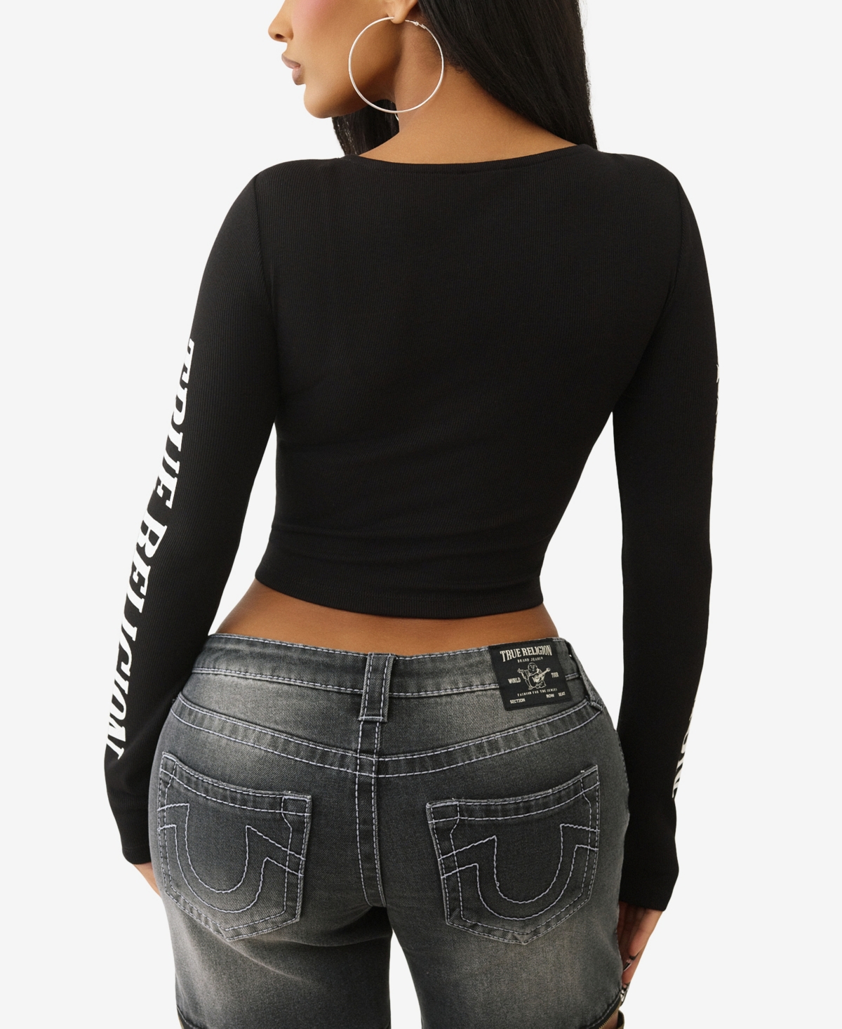 True Religion Women's Printed Rib Twist Keyhole Top