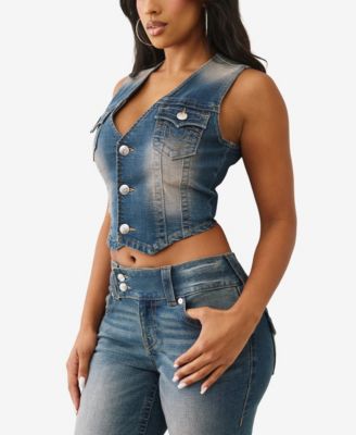 Women's Faded Wash Denim Vest