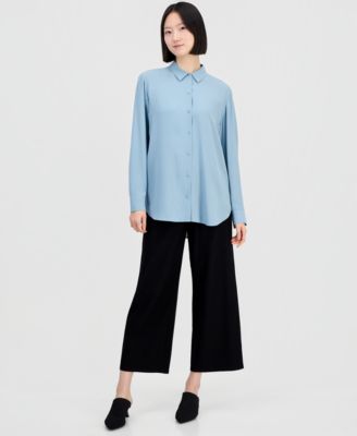 Women's Silk Classic-Collar Long Shirt