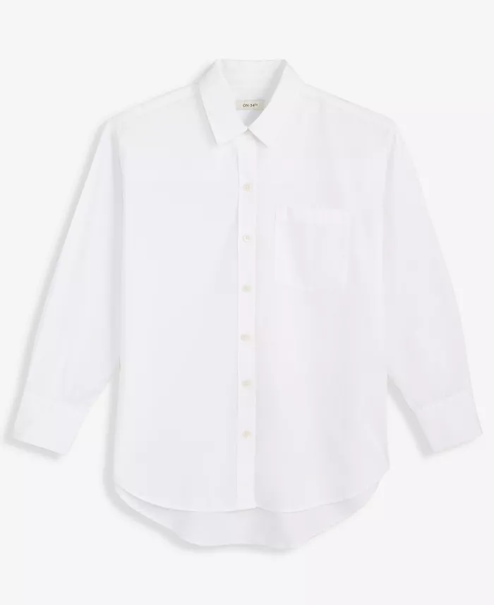 Women's Cotton Poplin Oversized Button Down Shirt - thumbnail 6