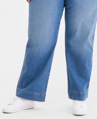 Plus Size Pull-On Shaping High-Rise Wide-Leg Jeans, Macy's Exclusive