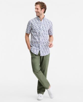 Men's Indigo Floral Poplin Short-Sleeve Shirt