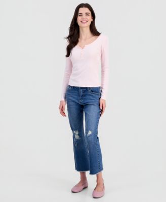 Juniors' Scoop-Neck Long-Line Henley Top