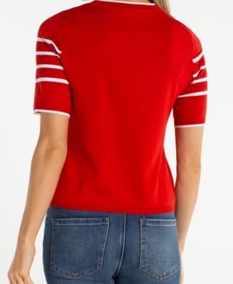 Women's Petite Crewneck Stripe Detail Sweater