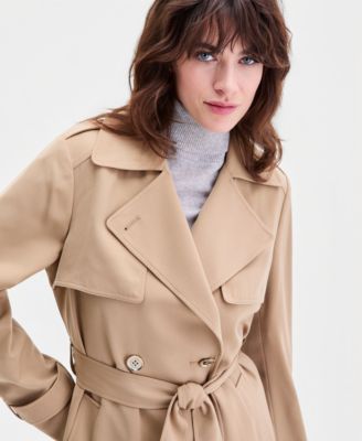 Women's Double-Breasted Belted Crepe Trench Coat