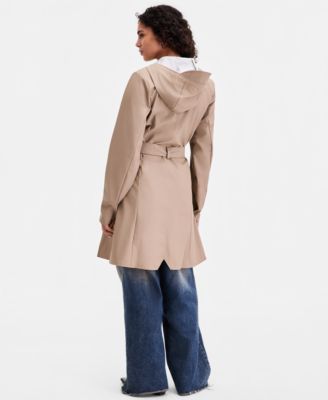 Women's Curve Hooded Belted Waterproof Raincoat