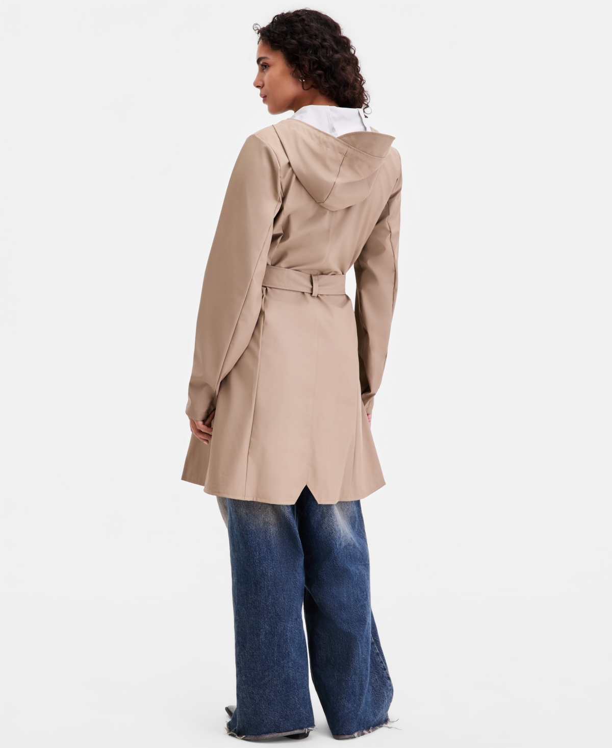 Rains Women's Curve Hooded Belted Waterproof Raincoat