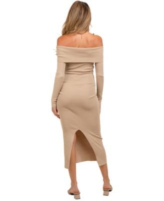 long sleeve beige midi dress Pinkblush Women's Knit Off Shoulder Order now and experience Style:EC0003B KissProm Champagne A Line Neck Size:19