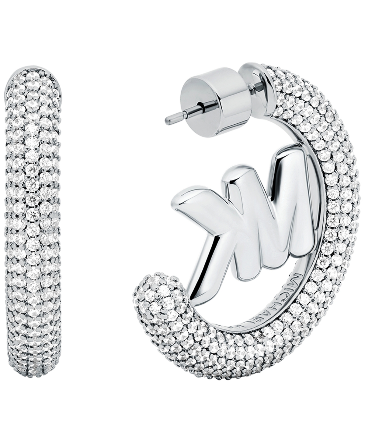 Michael Kors Silver-Tone Pave Hoop Earrings