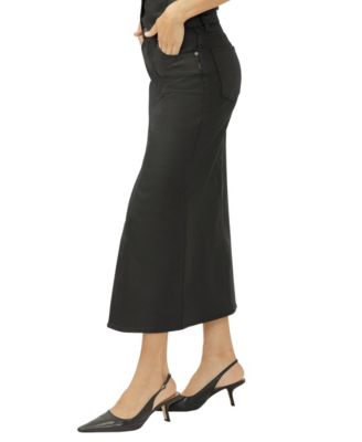 Women's Coated Front-Slit Midi Skirt