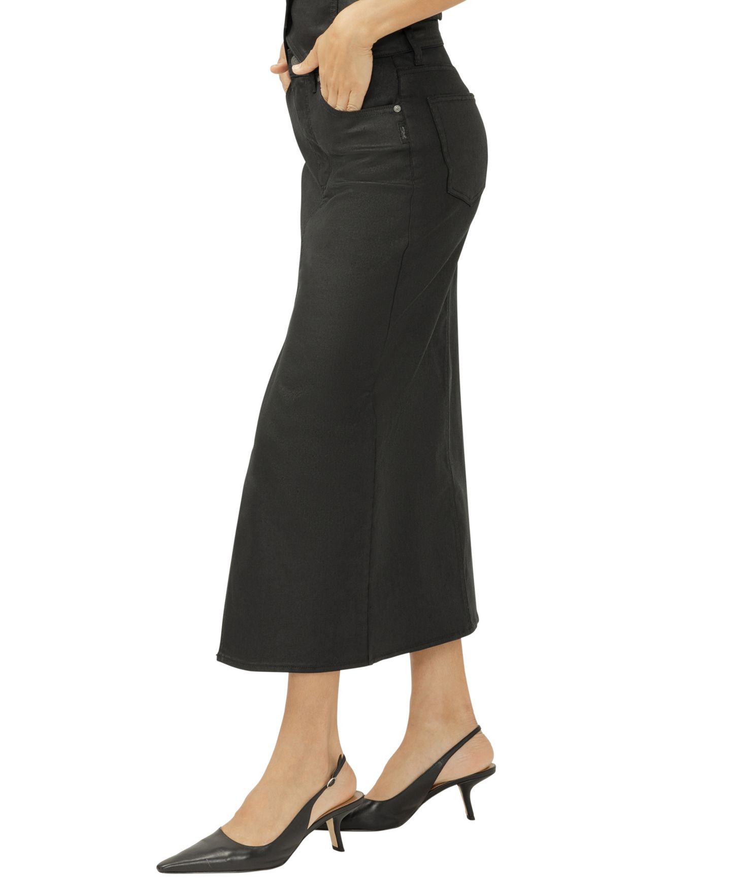 Женская юбка Silver Jeans Co. Coated Front-Slit Midi, цвет: Чёрный — фото 2
