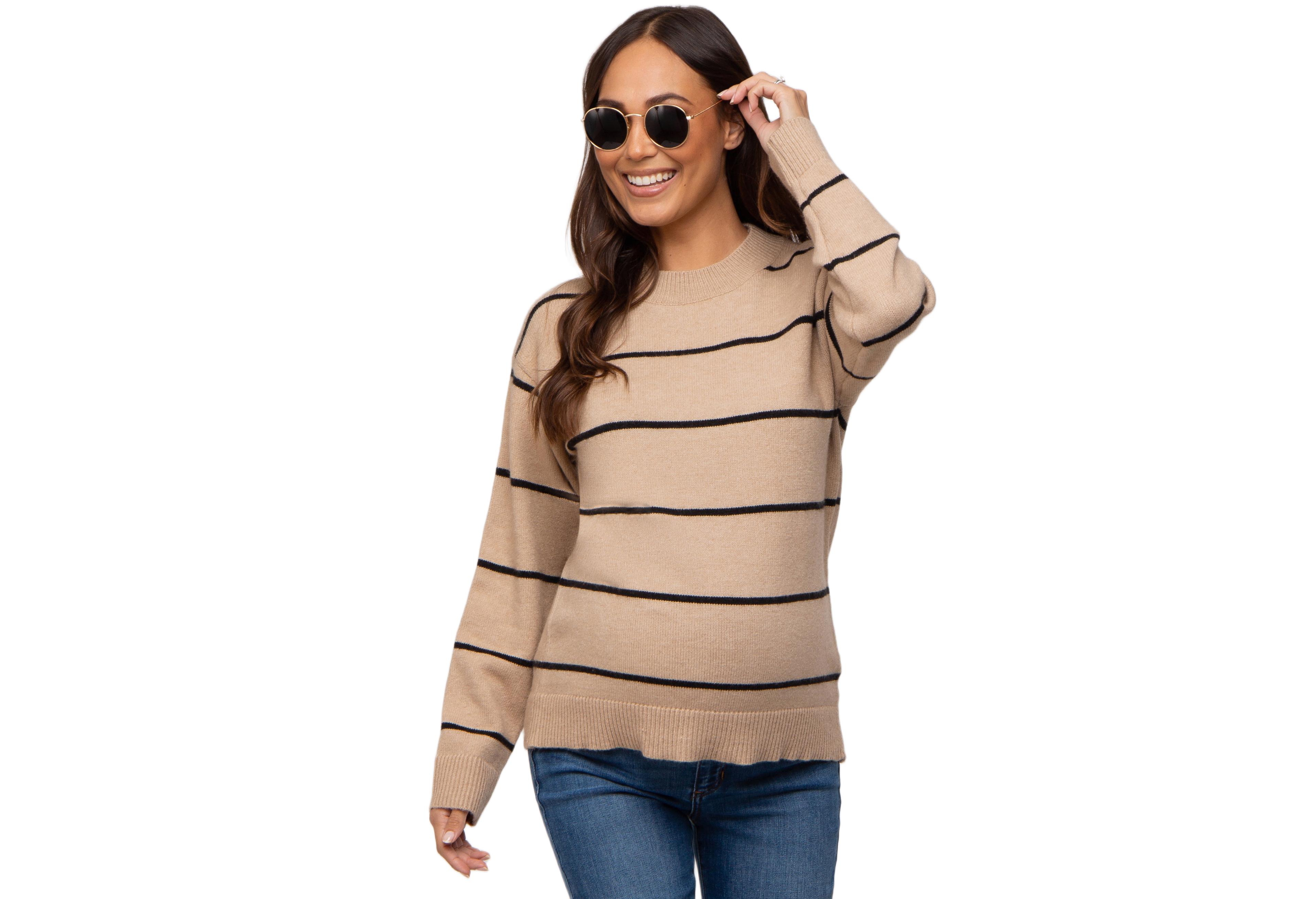 Pinkblush Maternity Mocha Striped Mock Neck Sweater