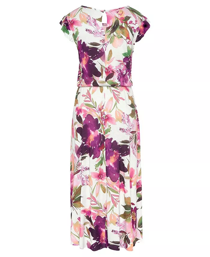 Women's Viscose Printed Flutter Sleeve A-Line Elastic-Waist Midi Dress - thumbnail 6