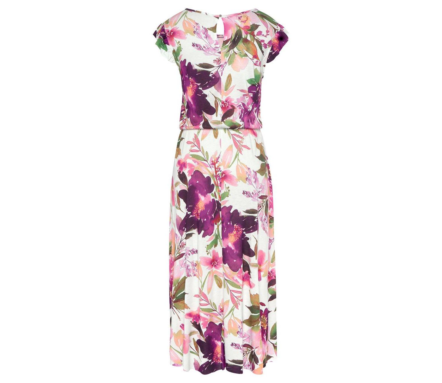 Women's Viscose Printed Flutter Sleeve A-Line Elastic-Waist Midi Dress