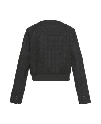Women's Round Neckline Button Up Tweed Jacket