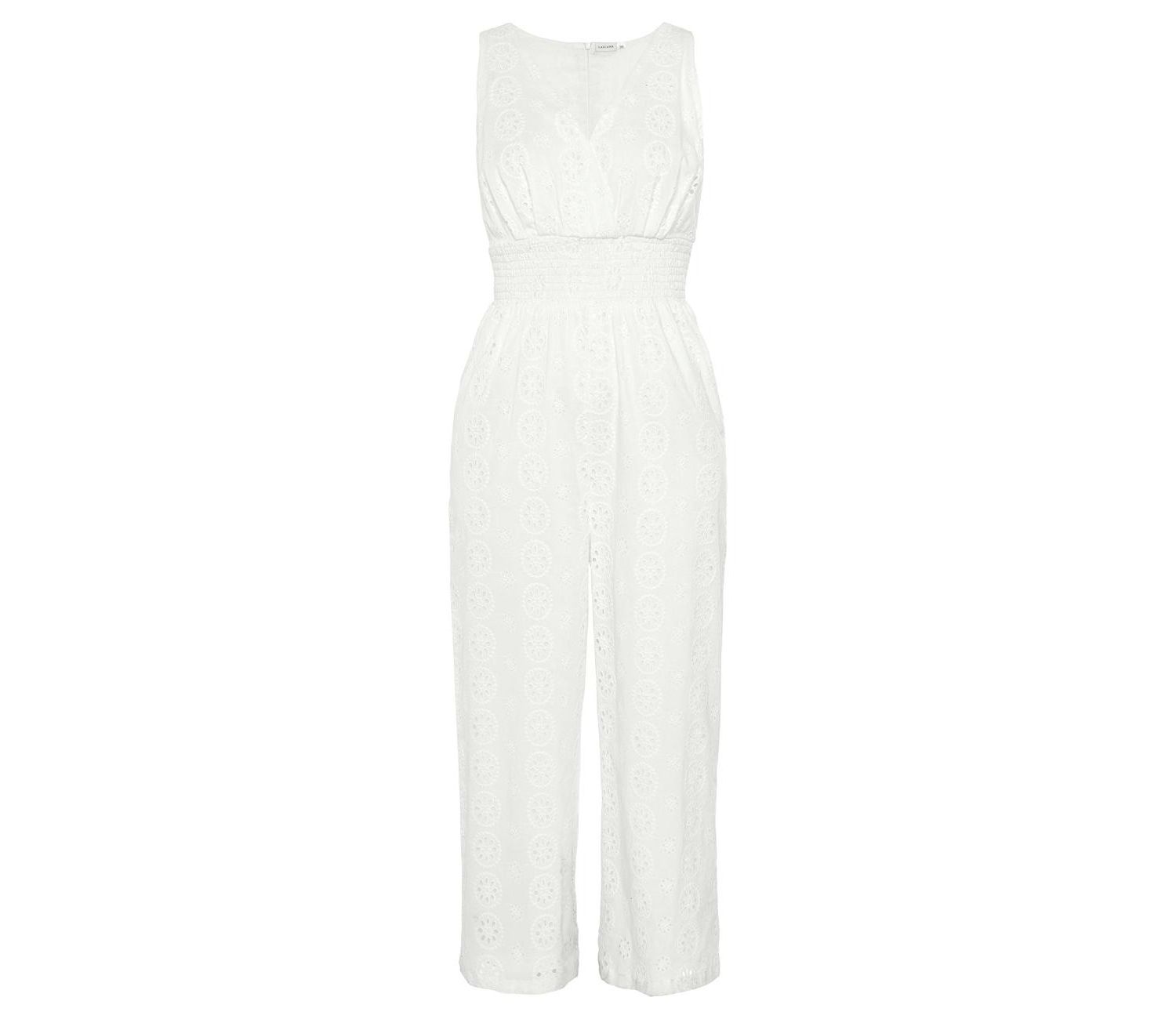 Women's Cotton Sleeveless Eyelet Smocked Jumpsuit