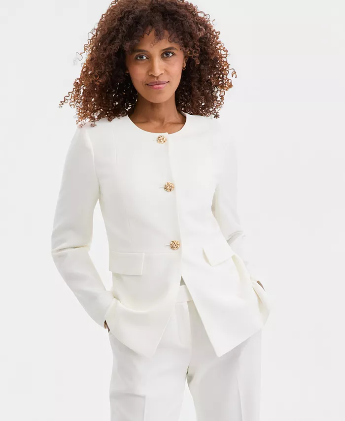 Women's Stretch Crepe Three-Button Seamed-Waist Jacket