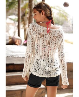 Women's Scoop Neck Open Knit Pullover Sweater